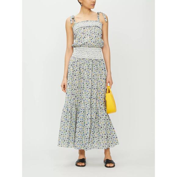 Tory Burch Tie Shoulder Smocked Midi Sundress Love Floral Degrade Women's Size M